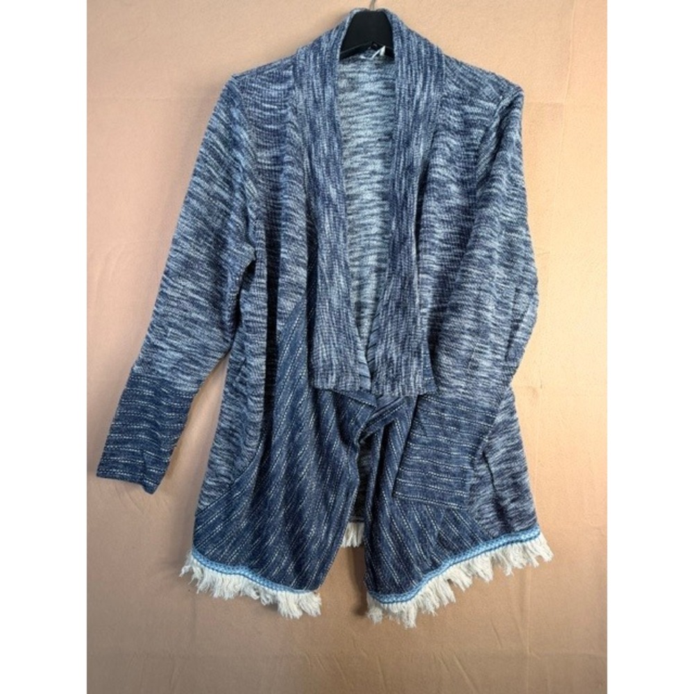 Hayden Los Angeles 1X 2XL Blue Fringe Open Front Boho Cardigan Sweater